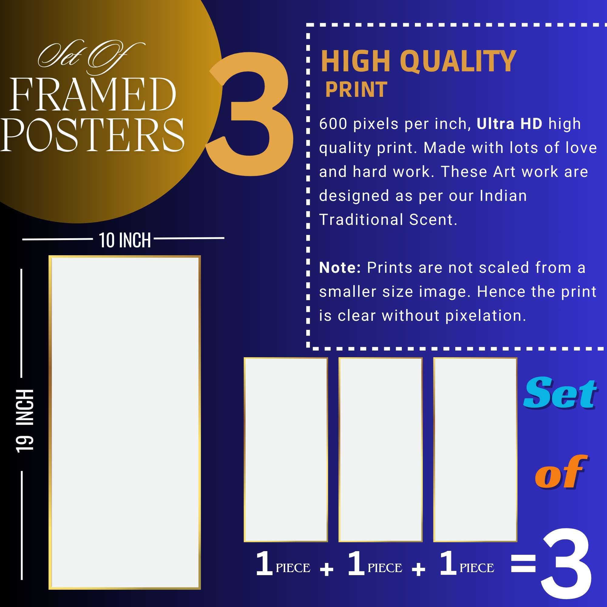 Set of Three large Wall Paintings for Wall Decoration Golden Framed Wall Paintings for Living Room & Bedroom Wall Art for Home Decoration & Office Wall Décor (14x11 inch CH-LGD3-5) - Image 2