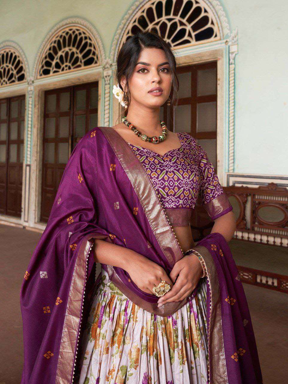 Women's Tussar Silk Patola Print Lehenga Choli with Dupatta | Foil Work Stitched Lehenga Set