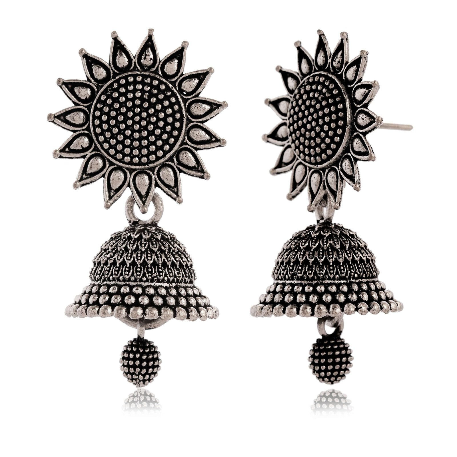 Earrings for Women Traditional Silver AZ 838-OXidised Jhumka Set | German Silver Chand Baliyan & Jhumkas Earrings | Birthday & Anniversary Gift - Image 4