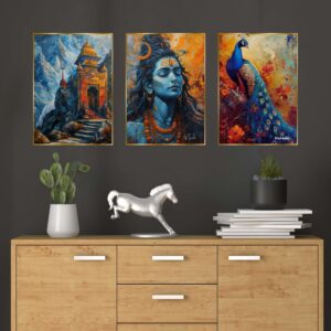 Set of Three Wall Paintings for Wall Decoration Golden Framed Wall Paintings for Living Room & Bedroom Wall Art for Home Decoration & Office Wall Décor (24x18 inch CH-GD3-8)
