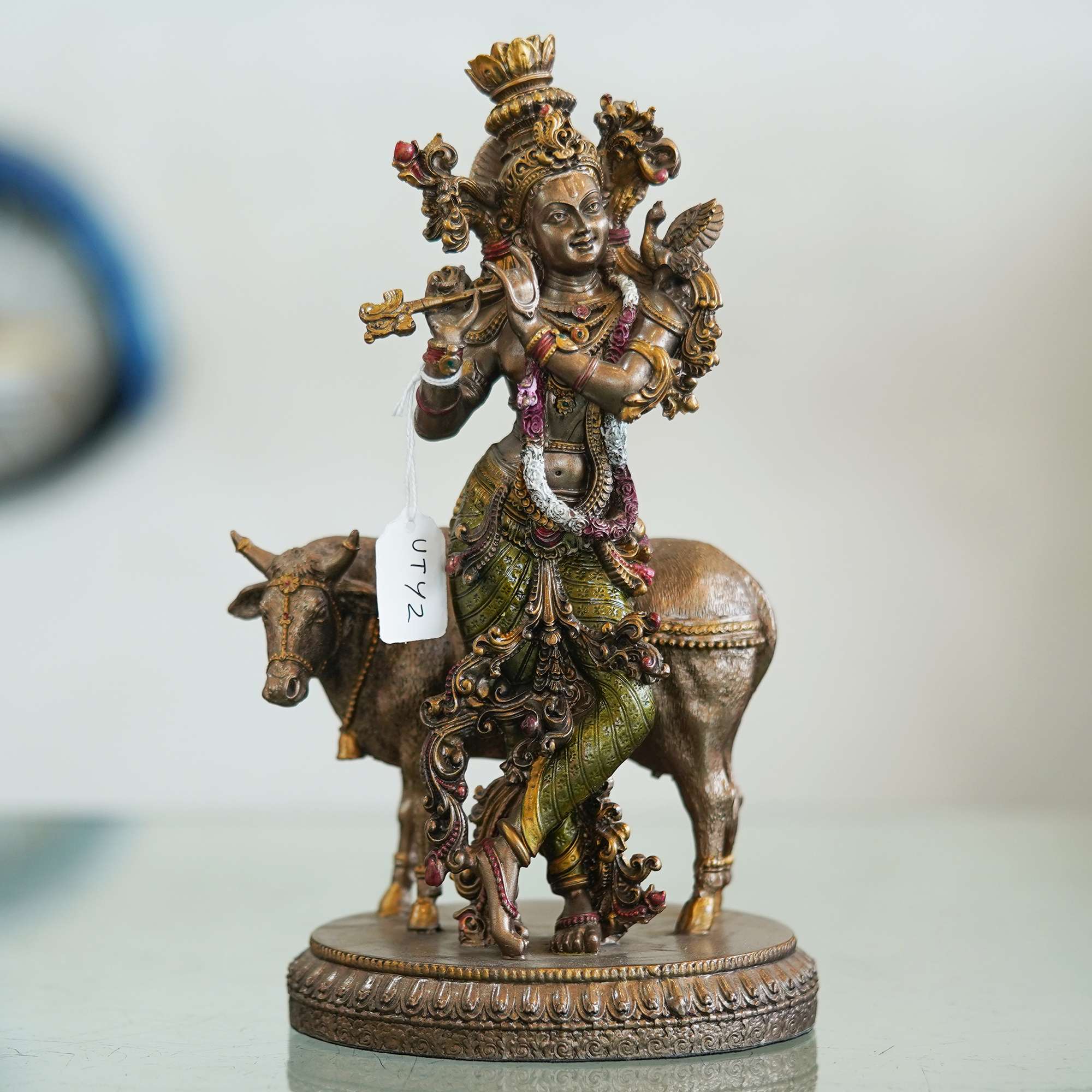 Krishna Playing Flute with Cow Statue