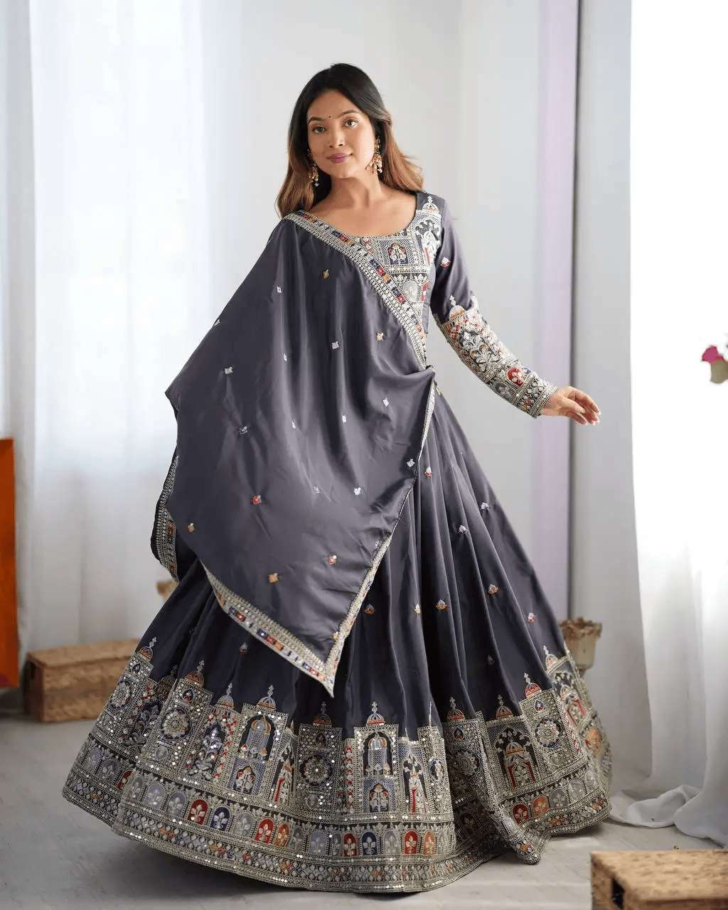 Women's Crepe Silk Sequin Embroidery and Zari Work Rajasthani Lehenga Choli with Dupatta - Image 10