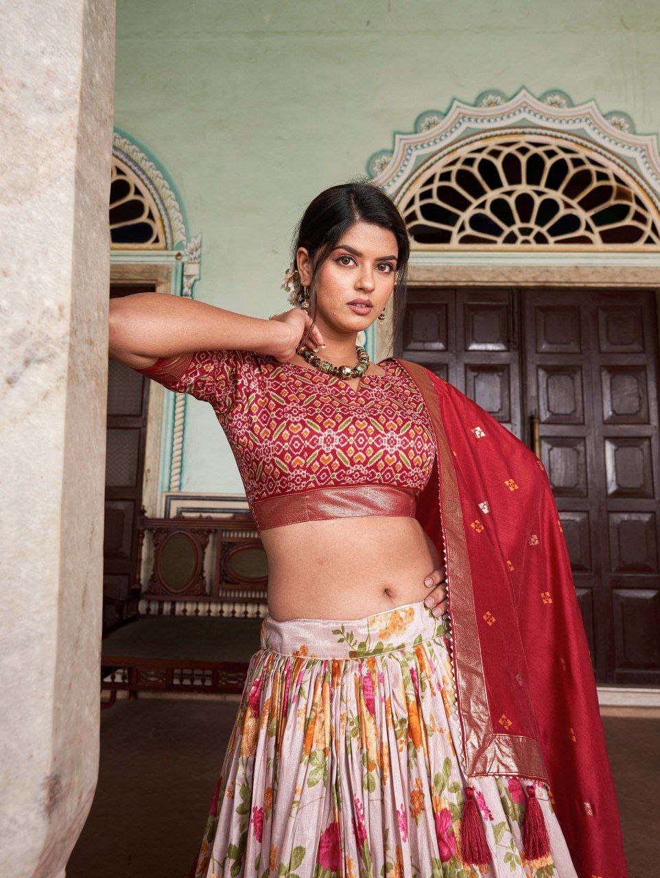 Women's Tussar Silk Patola Print Lehenga Choli with Dupatta | Foil Work Stitched Lehenga Set - Image 3