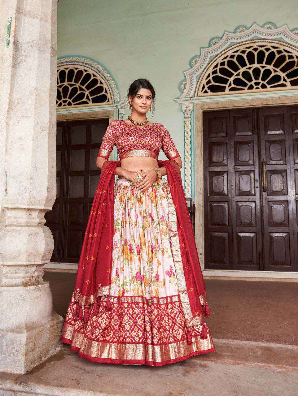 Women's Tussar Silk Patola Print Lehenga Choli with Dupatta | Foil Work Stitched Lehenga Set - Image 8