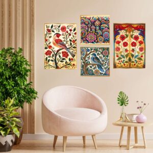 Set of Four Wall Paintings for Wall Decoration Golden Framed Wall Paintings for Living Room & Bedroom Wall Art for Home Decoration & Office Wall Décor (13x10 inch CH-GD4-5)