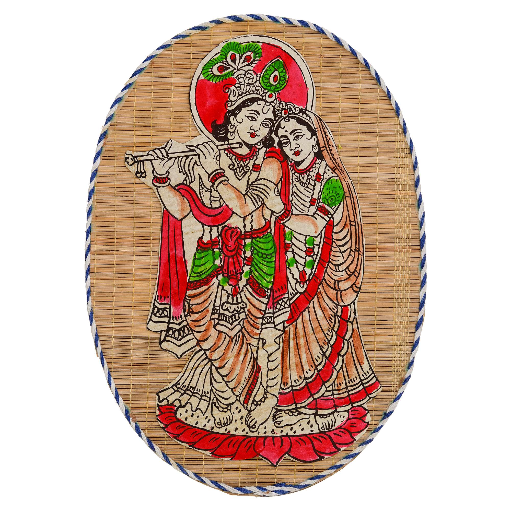 Oval Shaped Design Bamboo Handcrafted Wall Hangings Of Krishna Ji With Radha Ji For Home Decor | Bamboo Art For Wall Decor - Image 2