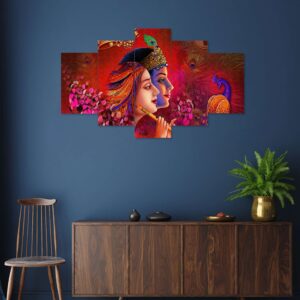 Radhe Krishna Set of Five 3D Framed Paintings for Wall Decoration – Ideal for Home, Living Room, and Bedroom (75 x 43 CM)