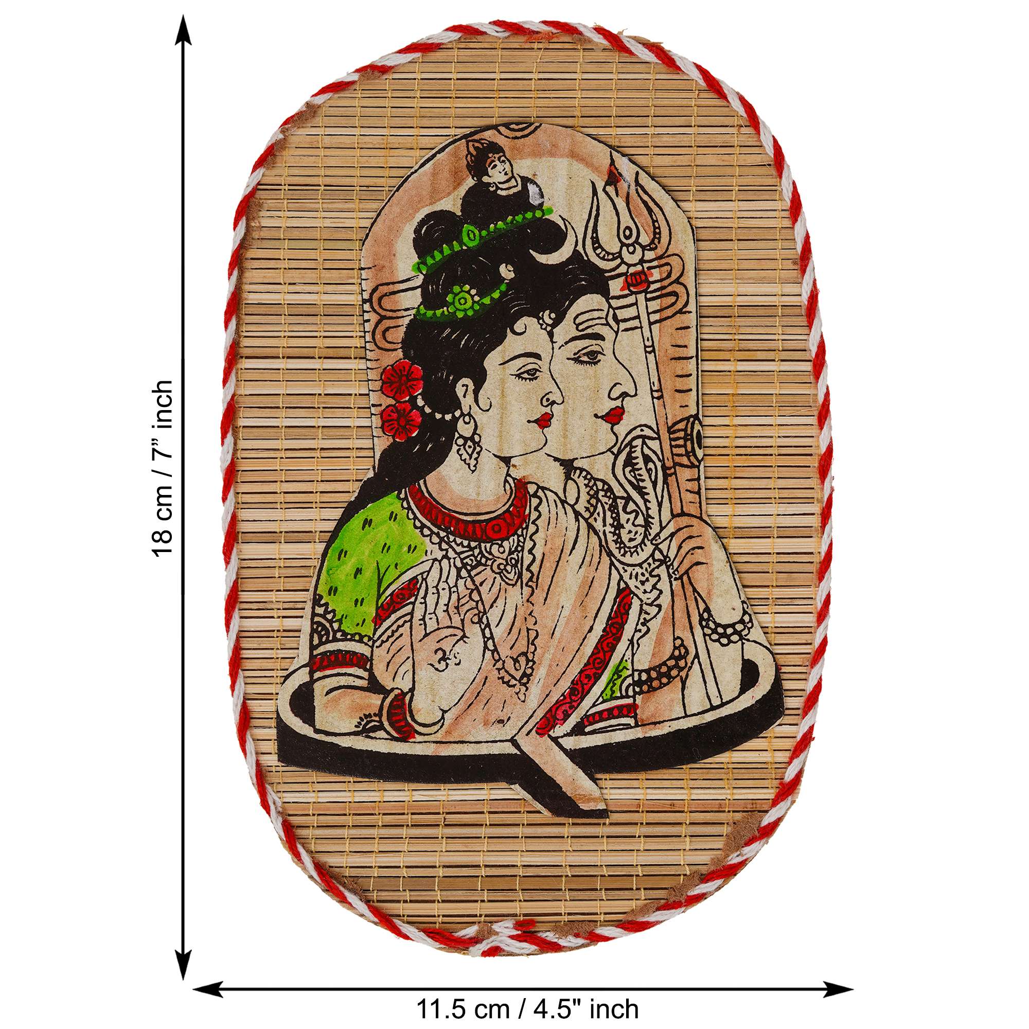 Oval Shaped Design Bamboo Handcrafted Wall Hangings Of Shiv Shakti For Home Decor - Image 3