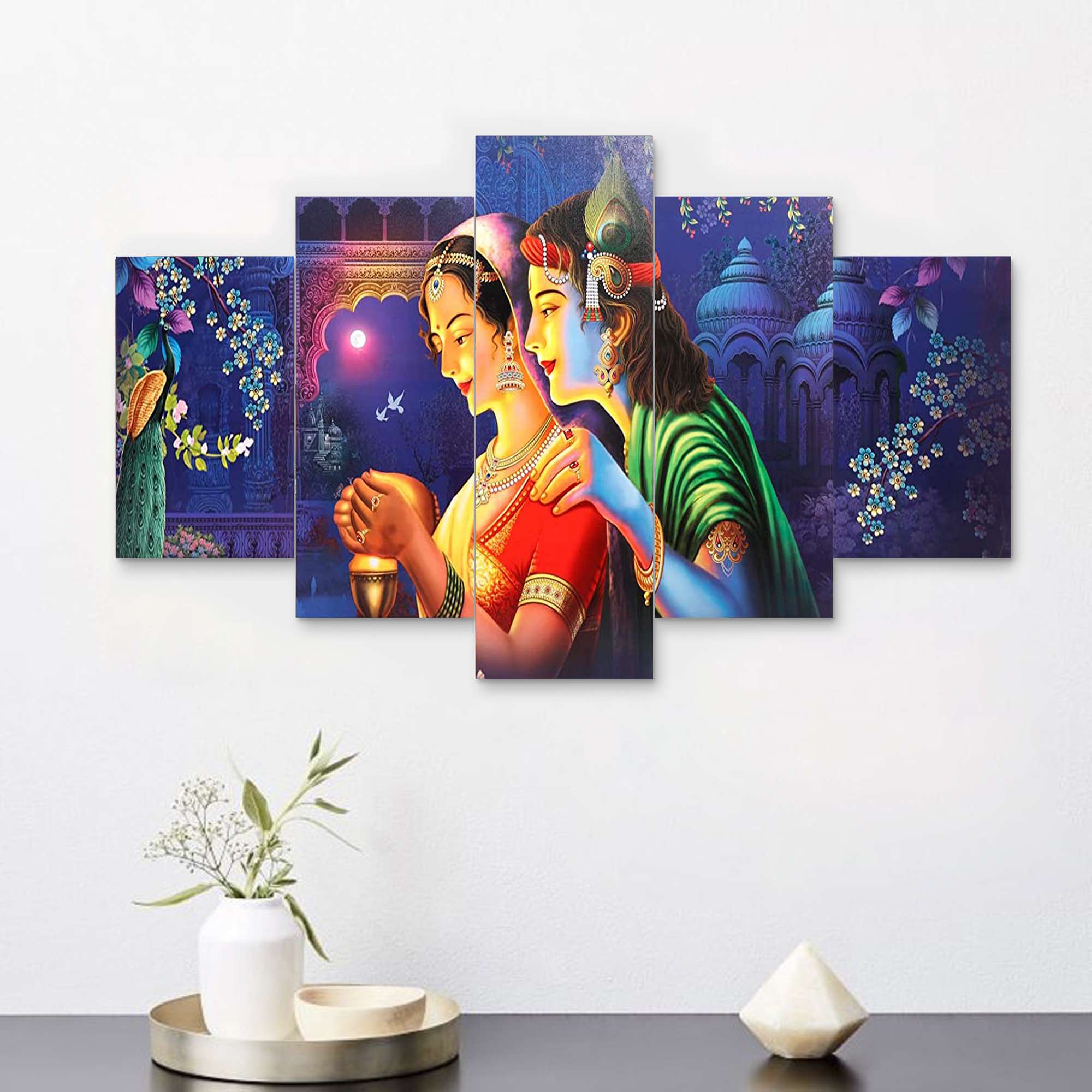 Radhe Krishna Set of Five 3D Framed Paintings for Wall Decoration – Ideal for Home, Living Room, and Bedroom (75 x 43 CM) - Image 4