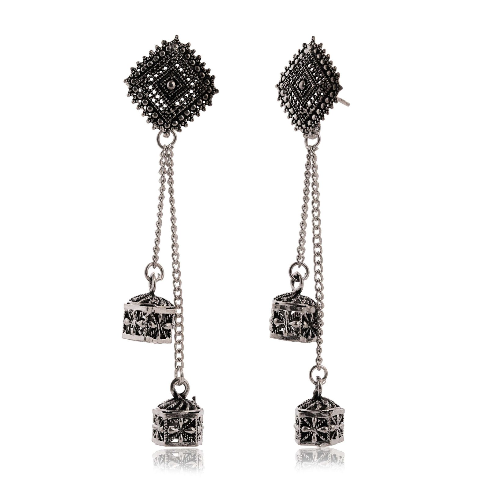 Women's Silver Circle Long Two AZ 838-OXidised Unique Western Earrings for Women Party Wear - Image 4