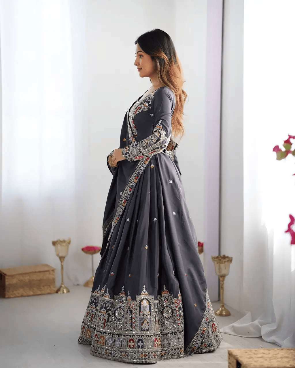 Women's Crepe Silk Sequin Embroidery and Zari Work Rajasthani Lehenga Choli with Dupatta - Image 11