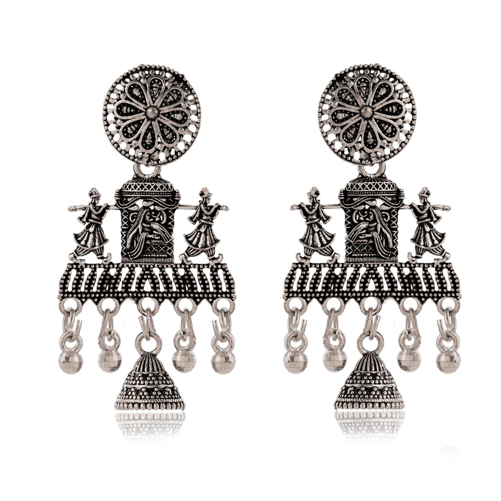 Women's Indian Traditional AZ 838-OXidised Silver Earrings For Women | Doli Wedding Theme Jumka Wedding Wear - Image 3