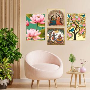 Set of Four Wall Paintings for Wall Decoration Golden Framed Wall Paintings for Living Room & Bedroom Wall Art for Home Decoration & Office Wall Décor (13x10 inch CH-GD4-11)