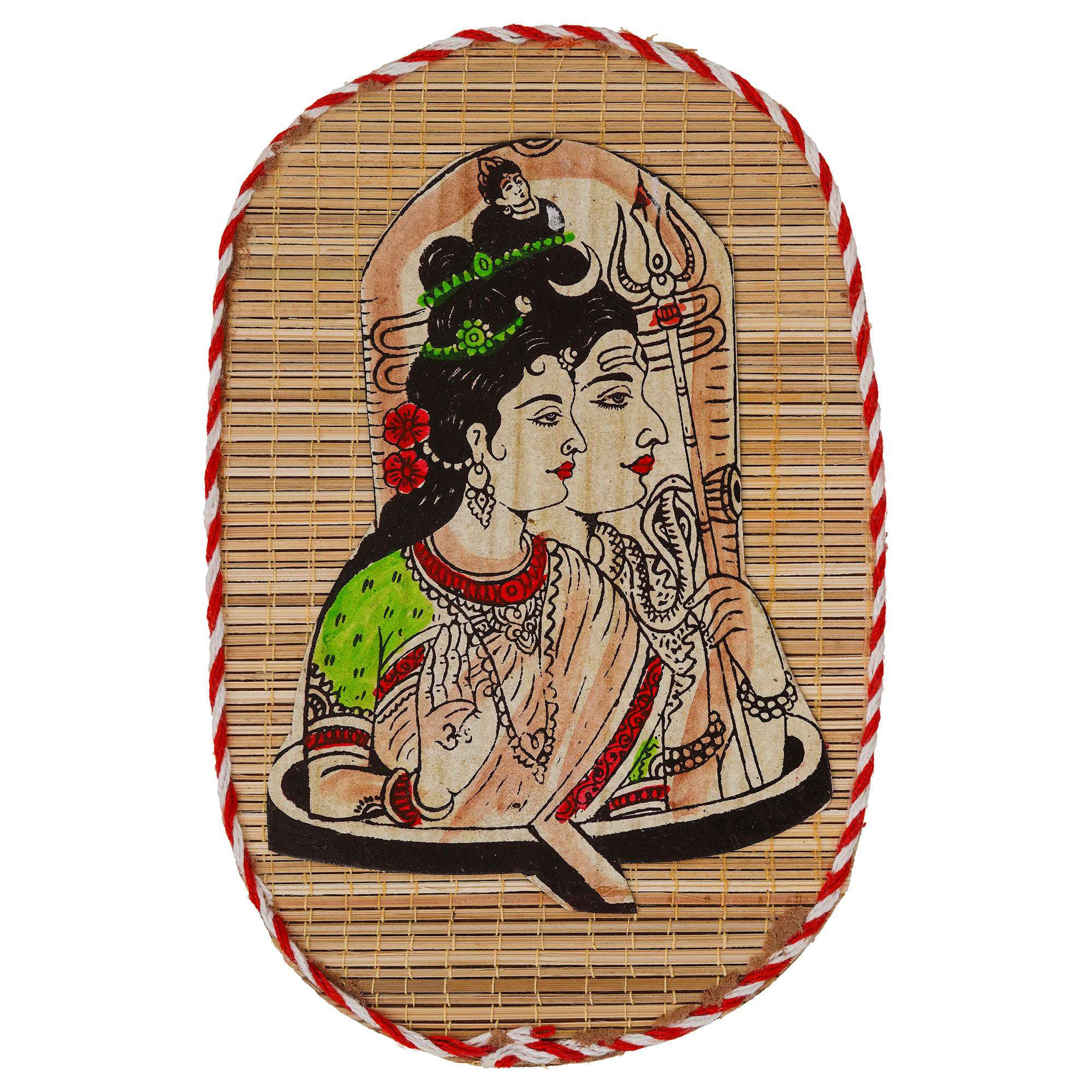 Oval Shaped Design Bamboo Handcrafted Wall Hangings Of Shiv Shakti For Home Decor - Image 2