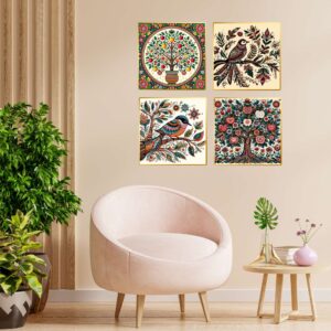 Set of Four Wall Paintings for Wall Decoration Golden Framed Wall Paintings for Living Room & Bedroom Wall Art for Home Decoration & Office Wall Décor (13x10 inch CH-GD4-7)