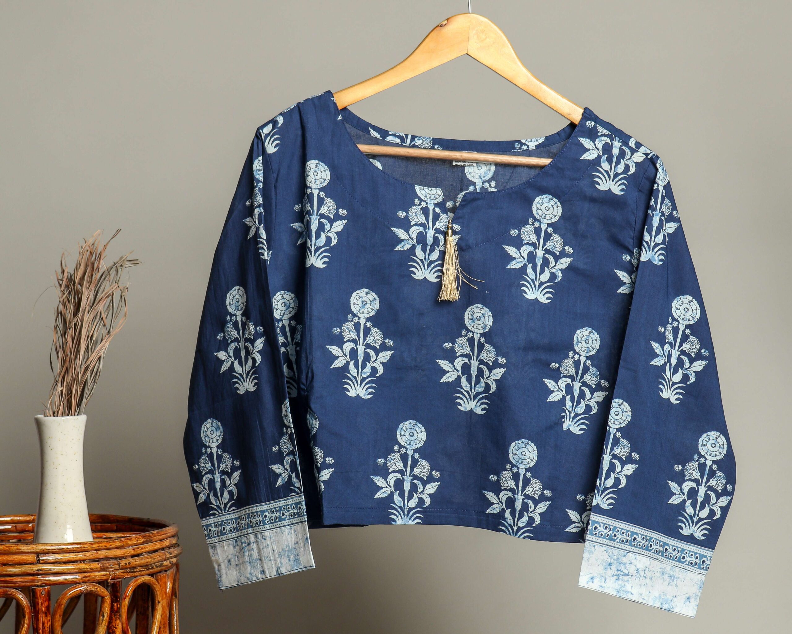 Handmade Block Print Cotton for Women | Ethnic Floral Printed Top with Long Sleeves