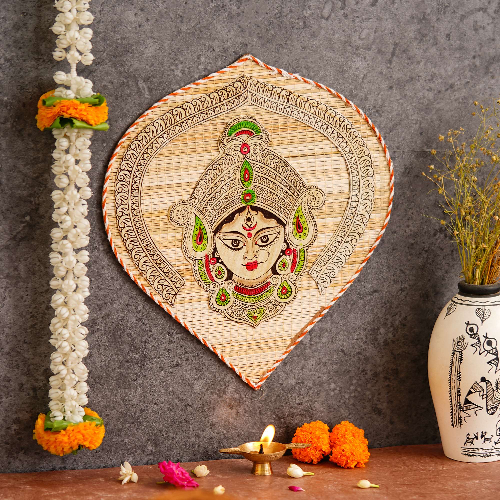Bamboo Handcrafted Leaf Design Wall Hangings Of Durga Ji For Home Decor | Bamboo Art For Wall Decor - Image 2