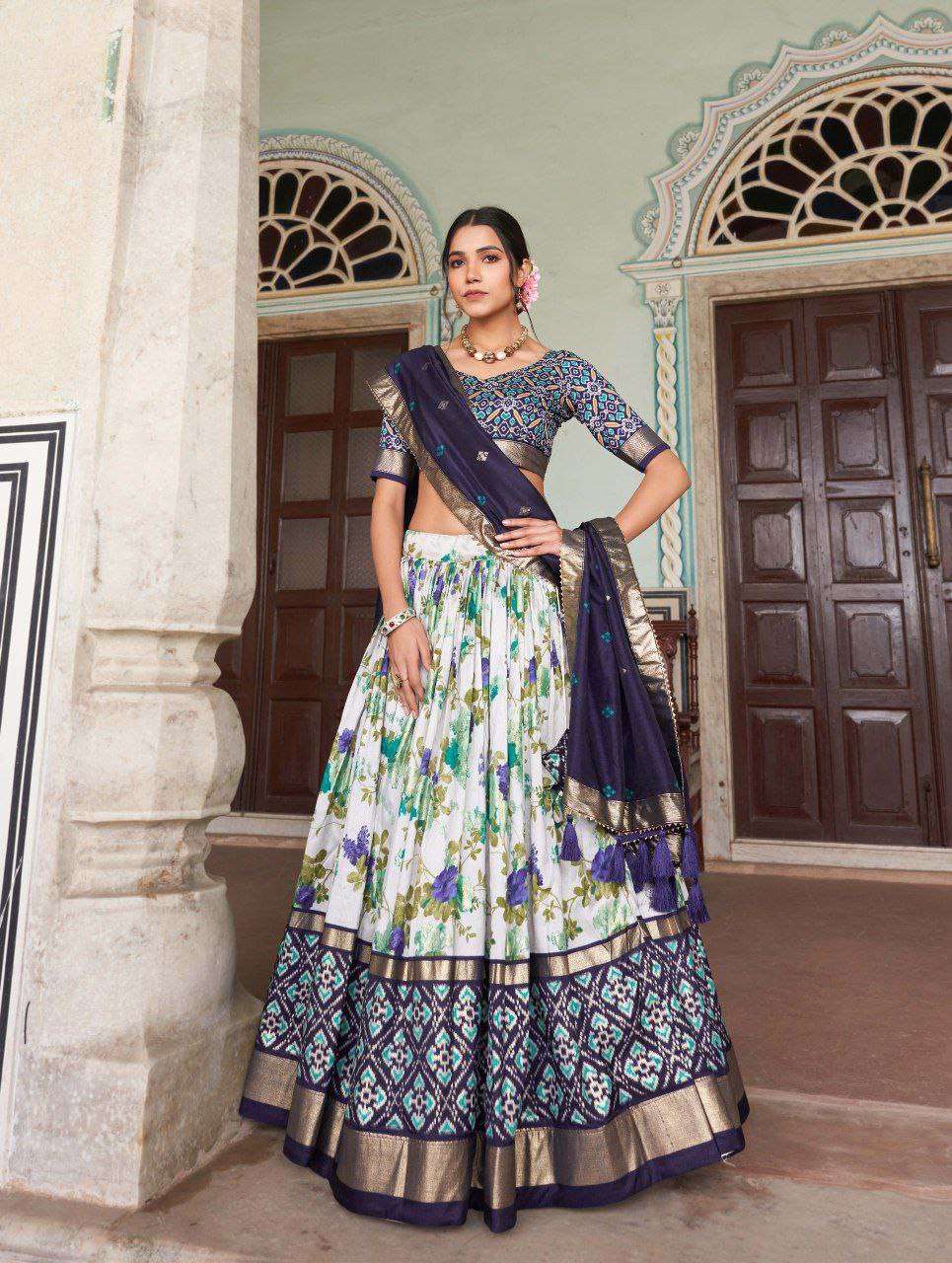 Women's Tussar Silk Patola Print Lehenga Choli with Dupatta | Foil Work Stitched Lehenga Set - Image 6