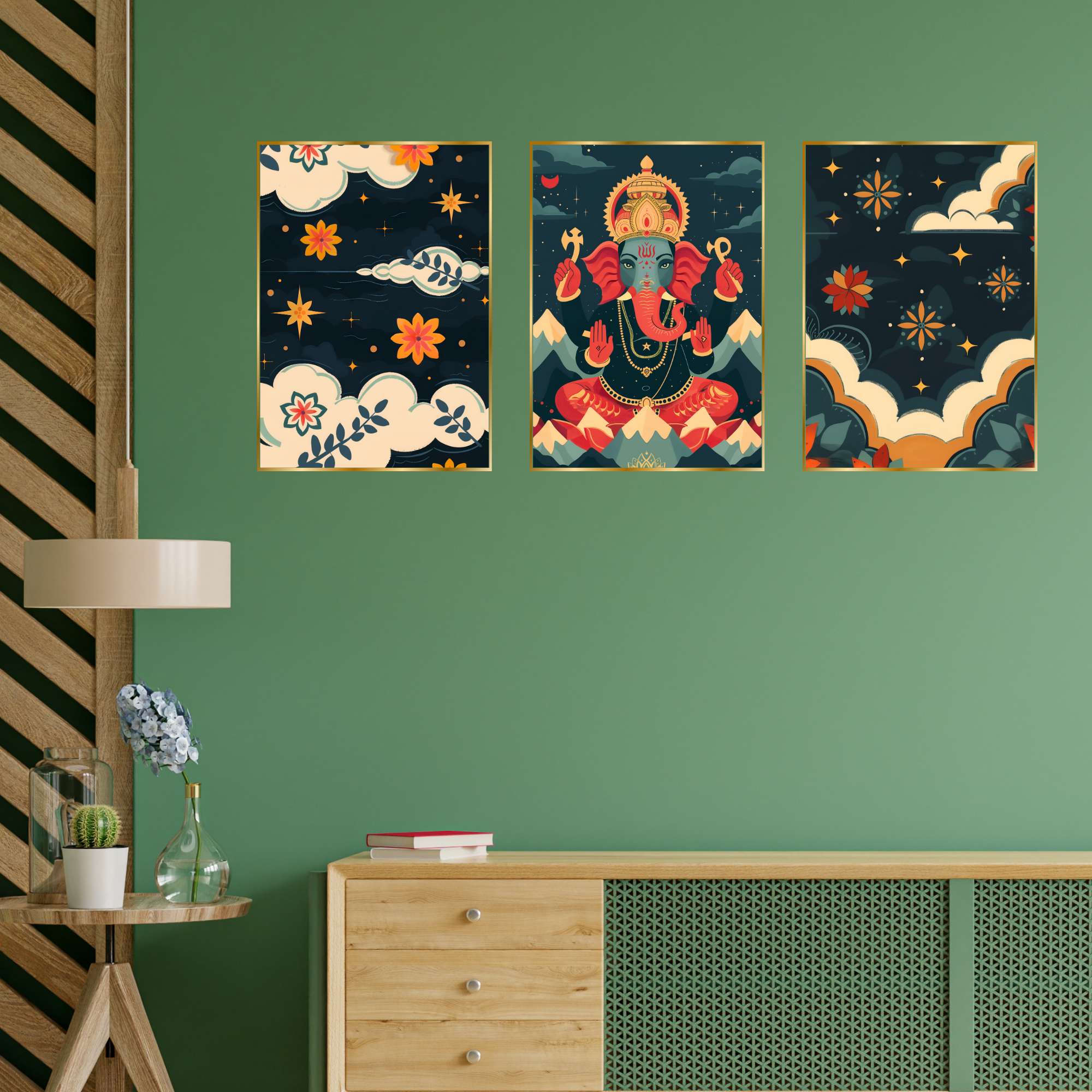 Set of Three Wall Paintings for Wall Decoration Golden Framed Wall Paintings for Living Room & Bedroom Wall Art for Home Decoration & Office Wall Décor (24x18 inch CH-GD3-6) - Image 2
