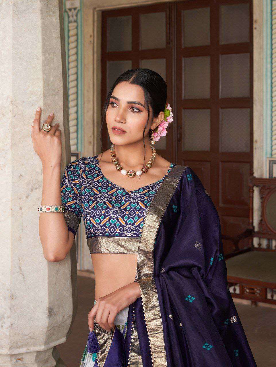 Women's Tussar Silk Patola Print Lehenga Choli with Dupatta | Foil Work Stitched Lehenga Set - Image 2