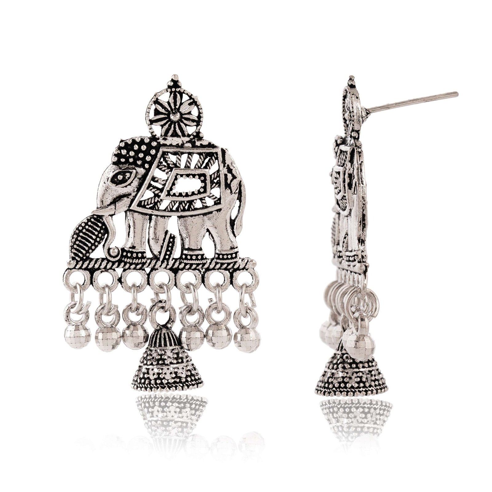 Women's Indian Traditional AZ 838-OXidised Silver Earrings For Women | Elephant Design Jumki Wedding Wear - Image 4