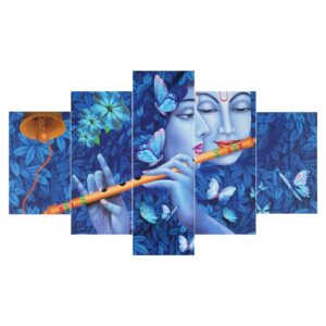 Radhe Krishna Set of Five 3D Framed Paintings for Wall Decoration – Ideal for Home, Living Room, and Bedroom (75 x 43 CM)