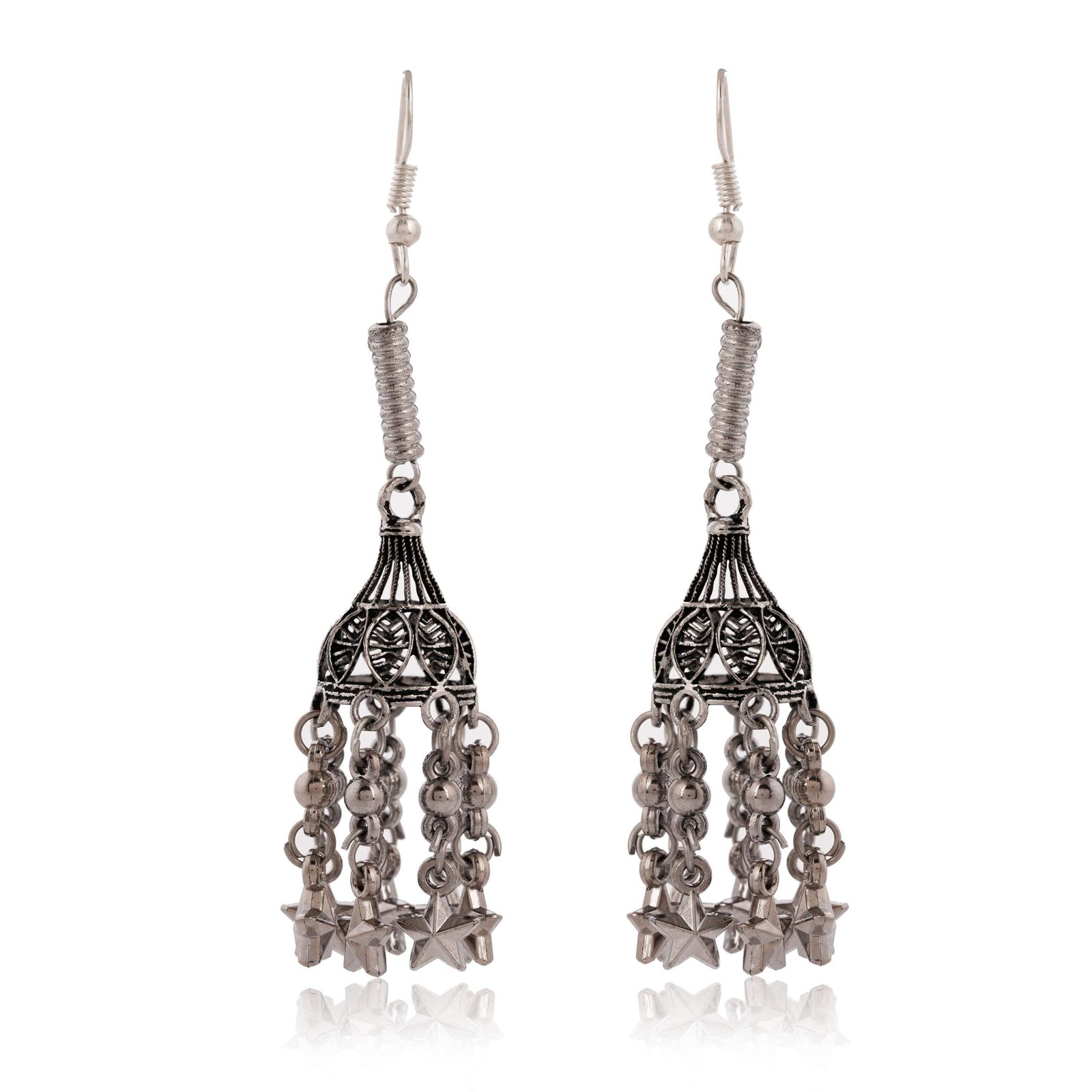 Women's AZ 838-Oxidised Multiple Layer Long Jhumka Earrings for women Nickel Jhumki Earring - Image 4