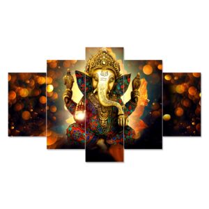 GANESH Set of Five 3D Framed Paintings for Wall Decoration – Ideal for Home, Living Room, and Bedroom (75 x 43 CM)