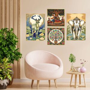 Set of Four Wall Paintings for Wall Decoration Golden Framed Wall Paintings for Living Room & Bedroom Wall Art for Home Decoration & Office Wall Décor (13x10 inch CH-GD4-14)