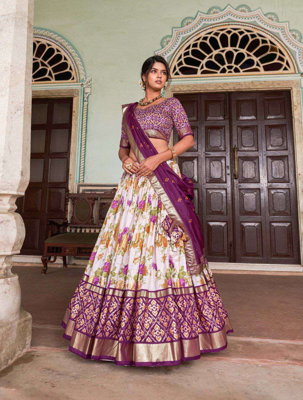 Women's Tussar Silk Patola Print Lehenga Choli with Dupatta | Foil Work Stitched Lehenga Set - Image 9
