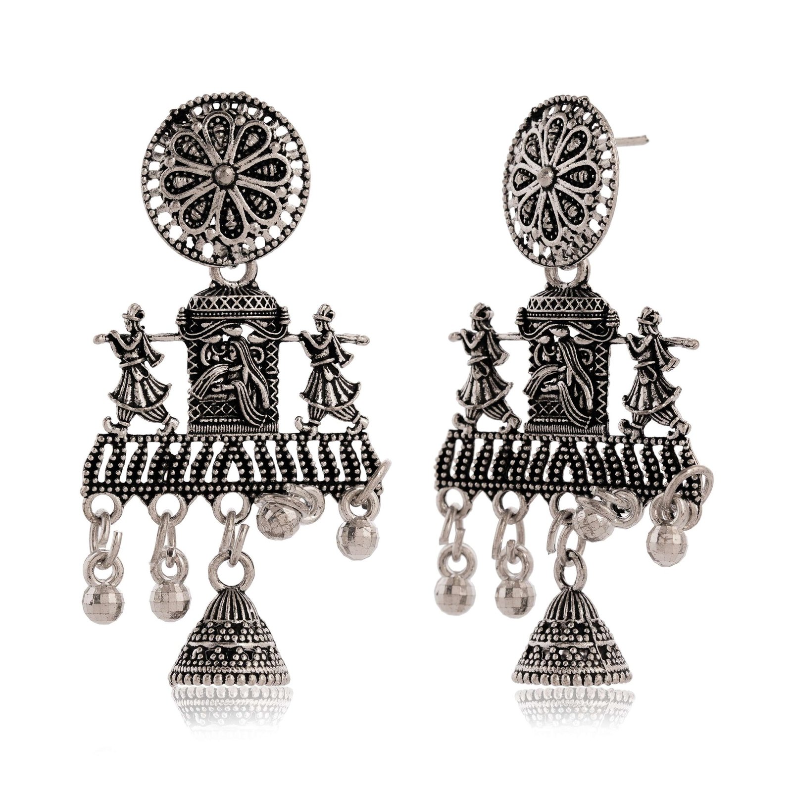 Women's Indian Traditional AZ 838-OXidised Silver Earrings For Women | Doli Wedding Theme Jumka Wedding Wear - Image 4