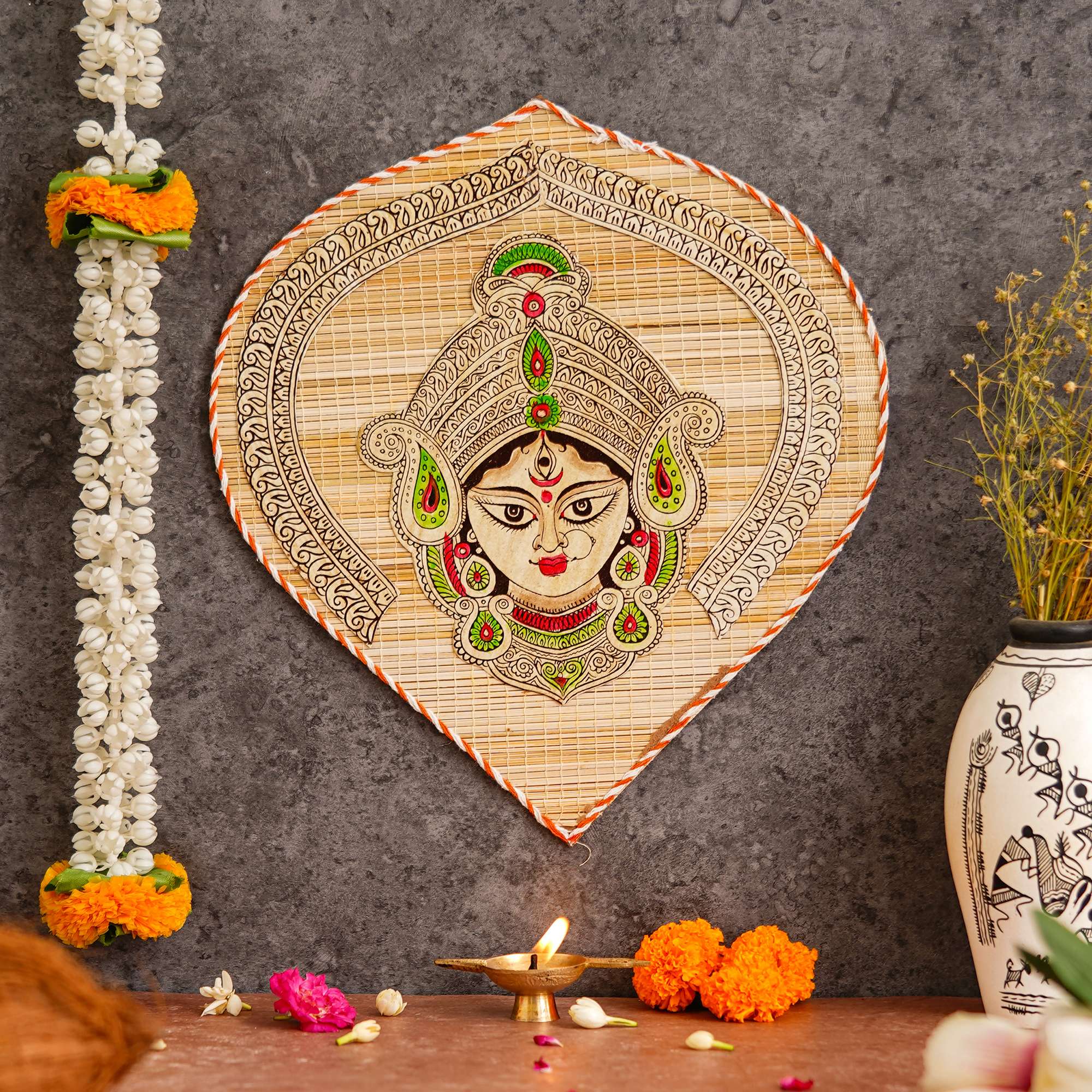 Bamboo Handcrafted Leaf Design Wall Hangings Of Durga Ji For Home Decor | Bamboo Art For Wall Decor